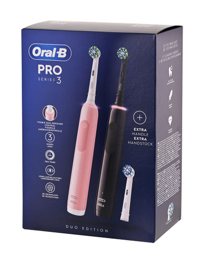 Furçë elektrike dhëmbësh Oral-B Pro 3 3900N, set 3 koka, ngjyrë e zezë dhe rozë