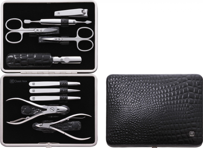 Set manikyr Zwilling Classic Inox, 10 pjesë, etui lëkurë krokodili, i zi