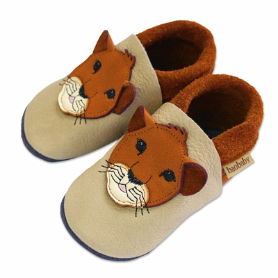 Papuçe foshnje Baobaby Leo, lëkurë, madhësia M, bezhë