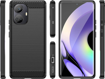 Këllëf karboni për Realme 10 Pro Plus, TPU, antirrëshqitës, i zi