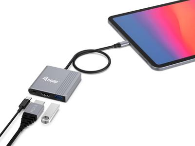 Адаптер USB-C Equip 3 во 1, HDMI, USB-A, Power Delivery, сив