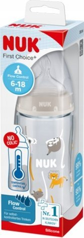 Шише за бебиња NUK First Choice Plus, 300ml, контрола на температура, проѕирно