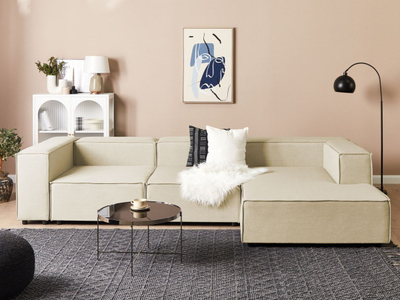 Shezlong APRICA, faux linen, stil modern, bezhë