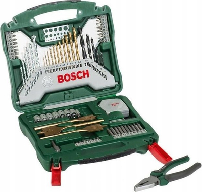 Set aksesorësh për stërvitje Bosch X-Line 70 copë, me shpime dhe bita, në kuti plastike