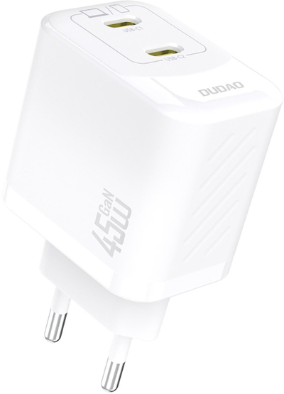 Karikues murale Dudao A28PEU, 45W PD GaN, 2x USB C, i bardhë