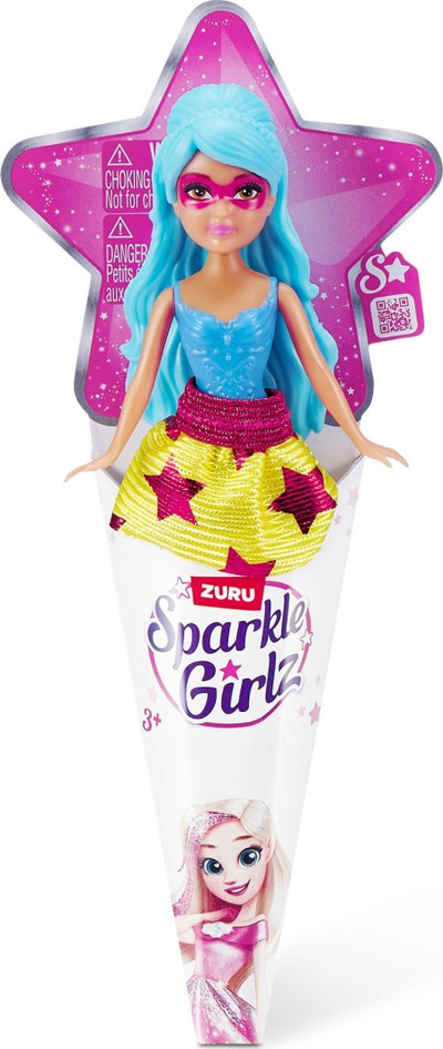 Kukull ZURU Sparkle Girlz Mini Pop, në paketim si kornet akulloreje, me flokë dhe fustan shumëngjyrësh