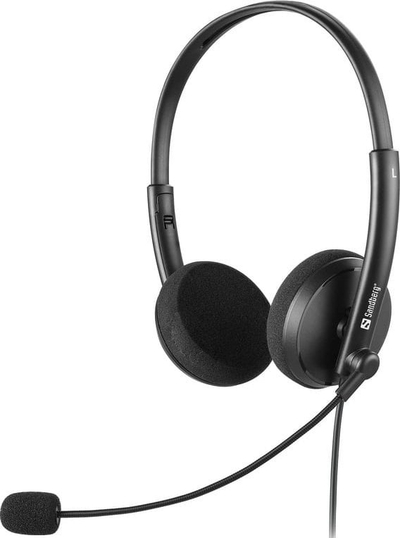 Kufje Sandberg MiniJack Office Headset Saver, me mikrofon, me adaptor për PC, e zezë