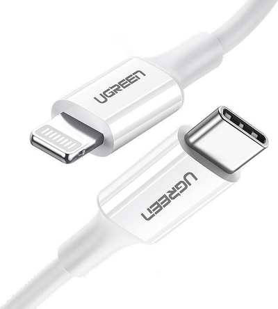 Kabllo Ugreen US171 USB C në Lightning, 0.25m, 36W, e bardhë
