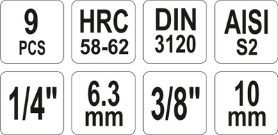 Set i çelësave gjashtëkëndor Yato 1/4 "3/8" H2-H12, 9 copë