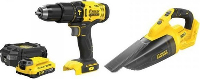 Set mjetesh Stanley Fatmax SFMCK219D1, trapano me goditje 18V, fshesë dore V20, e verdhë