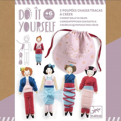 Set DIY kukulla Djeco Sweet Night, 5 worry dolls, 6+ vjeç, shumëngjyrësh