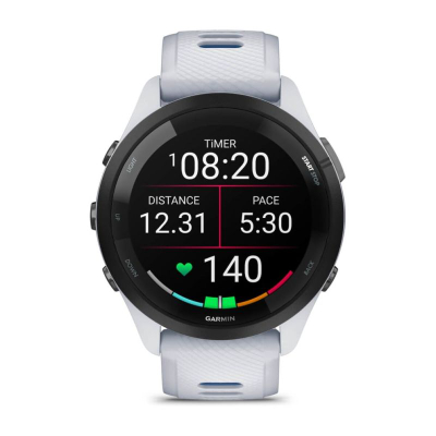 Orë sportive Garmin Forerunner 265, ekran AMOLED 1.3", GPS, e zezë me të bardhë
