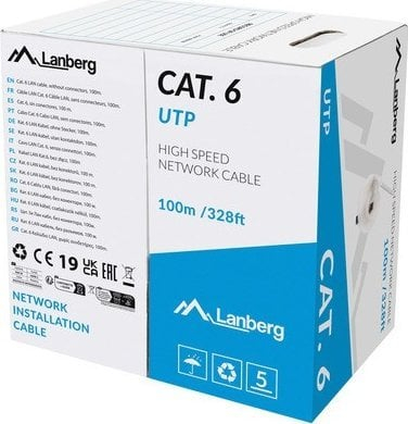 Kabllo rrjeti Lanberg LCU6-11CU-0100-S, UTP Cat 6, 100m, gri