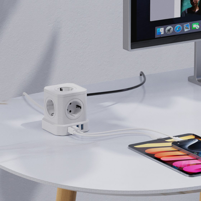 Shpërndarës energjie Newell GaN Power Cube 9‑në‑1, 5x AC, USB A dhe USB C, 1.5m, i bardhë