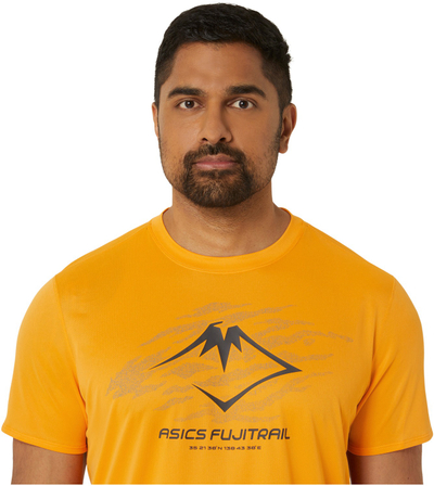 Bluza sportive Asics Fujitrail Logo SS Top M 2011C981-800, poliester, mangë të shkurtra, portokalli