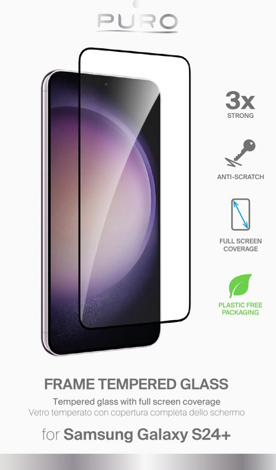Mbrojtëse ekrani Puro Tempered Glass për Samsung Galaxy S24+/S25+, me kornizë, transparente
