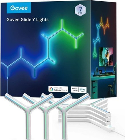 Panel drite muri LED Govee Glide Y, RGBIC, set me 7 copa, i bardhë
