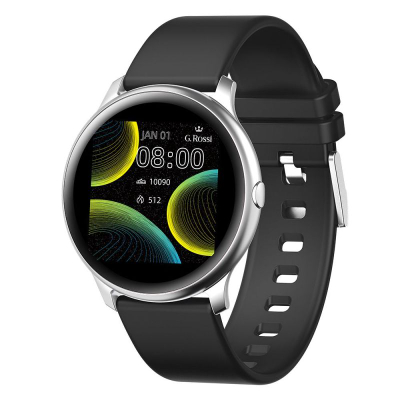 Smartwatch G.Rossi SW010-13, ekran i rrumbullakët, rrip silikoni, i zi