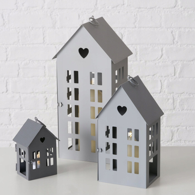 Set llampash dekorative Boltze Home, metal, formë shtëpie, gri