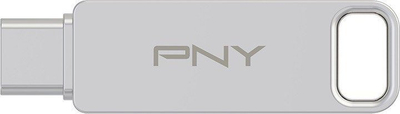 USB PNY Duo-Link, 64GB, USB A dhe USB C, argjend