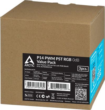 Вентилатор Arctic P14 PWM PST RGB 0dB, 3 парчиња