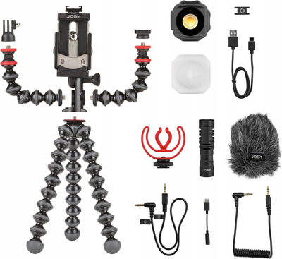 Set vlogimi për telefon JOBY GorillaPod Mobile Vlogging Kit JB01645, stativ i lëvizshëm, dritë LED dhe mikrofon, i zi