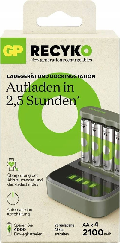 Karikues baterish GP ReCyko B441, 4x AA AAA NiMH, USB, jeshil