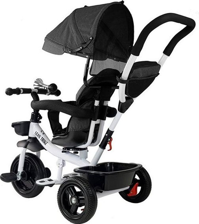 Tricikletë për fëmijë LeanToys PRO300, 6 60 muaj, me tendë UV, e zezë