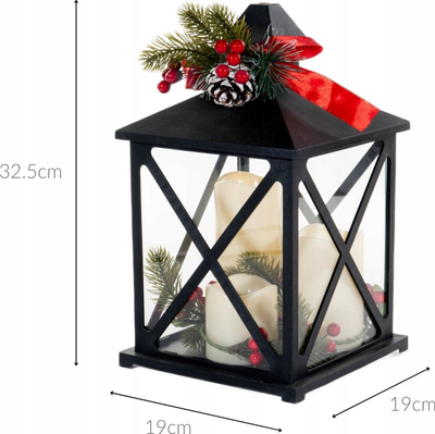 Fanar dekorativ Feeric Christmas, 3 qirinj LED, efekt flaka, i kuq
