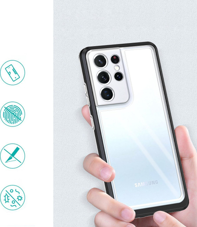 Mbulesë telefoni Samsung Galaxy S23 Ultra, 3 në 1, transparente me kornizë të zezë