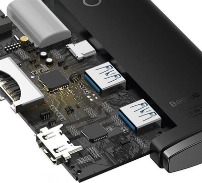 Adapter USB C BASEUS WKQX050001, 6 në 1, HDMI USB 3.0 SD TF, i zi