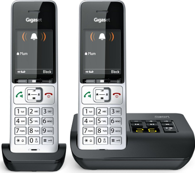 Безжичен телефон Gigaset COMFORT 500A Duo, DECT аналоген, телефонска секретарка, црно-сребрен