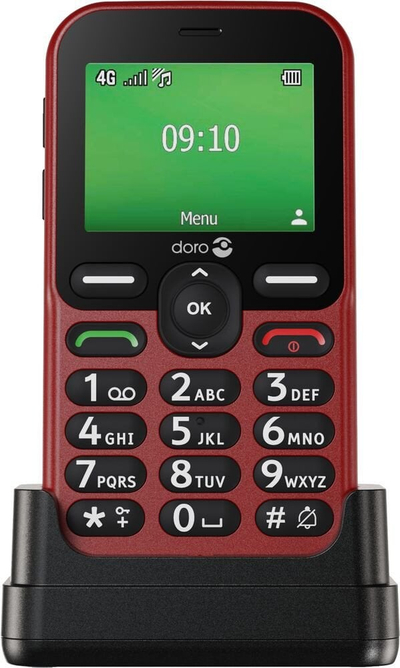 Telefoni Doro Leva E10, ekran 2.4", për të moshuar, i kuq
