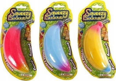 Lodër antistres Squeezy Banana, squishy 14 cm, set 24 copë, shumëngjyrëshe