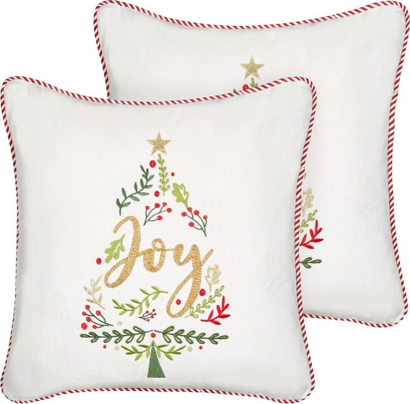 Set jastëkësh dekorativë ECHEVERIA Velvet, 45 x 45 cm, motiv Krishtlindjesh, të bardhë