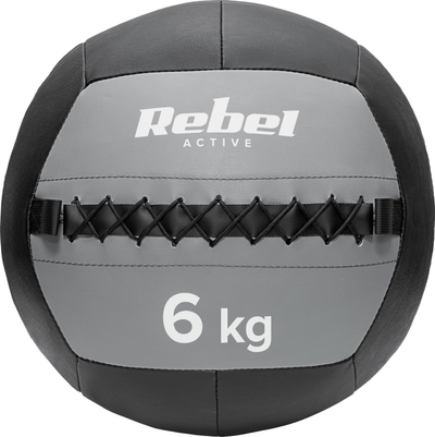 Медицински топ Rebel Active 6 kg, за вежби и рехабилитација, синтетичка кожа, црн