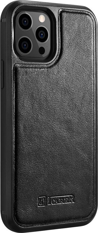 Këllëf telefoni iCarer Leather Oil Wax, për iPhone 12 Pro Max, lëkurë natyrale, i zi