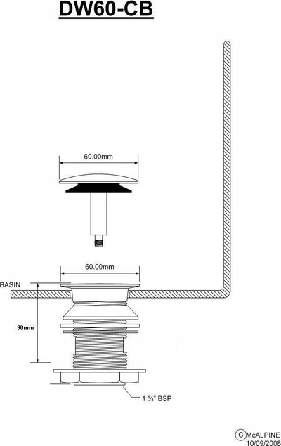 Shkarkues lavamani McAlpine DW60-CB, 1.1/4", për overflow, krom i shndritshëm