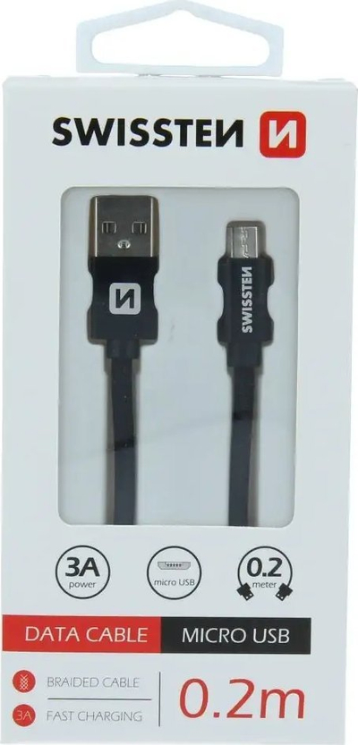 Kabllo për të dhëna Swissten USB A në micro USB, 0.2 m, 3A, tekstil, e kuqe