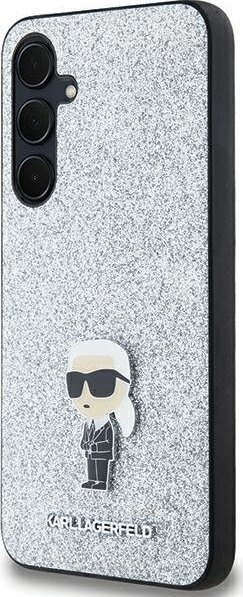 Kapak mbrojtës Karl Lagerfeld KLHCSA35GCNPSG për Samsung Galaxy A35 A356, hardcase me glitter, argjend