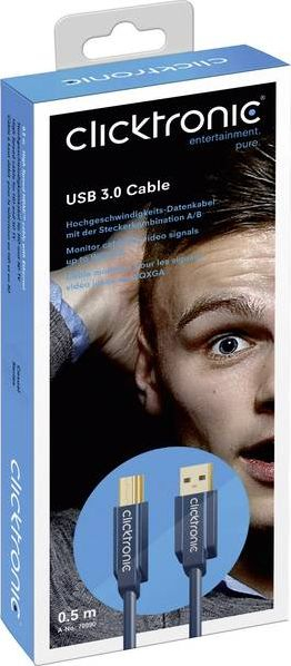 Kabllo USB Clicktronic 70092, USB 3.0 A në B, 1.8 m, blu
