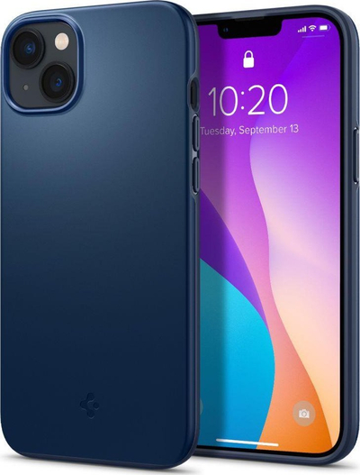 Kuti mbrojtëse Spigen Thin Fit për iPhone 14 Plus, TPU dhe polikarbonat, blu navy