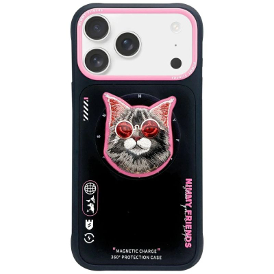 Mbrojtëse telefoni Nimmy Glasses Cool Cat MagSafe për iPhone 17 Pro Max, TPU PC, e zezë me rozë