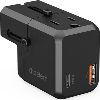 Karikues udhëtimi Choetech PD6043, 20W GaN, USB C edhe USB A, i zi