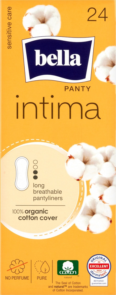 Pечати хигиенски дневни Bella Panty Intima Sensitive Care, за чувствителна кожа, 24 парчиња, бели