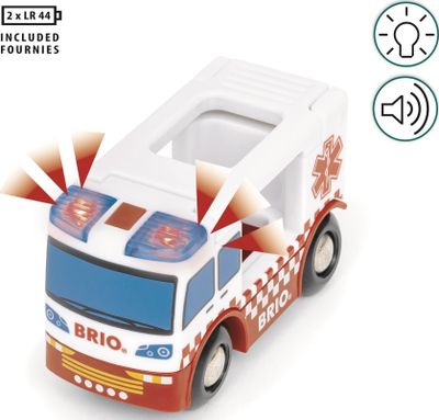 Lodër autoambulancë BRIO Rescue Ambulance, me drita dhe sirenë, për fëmijë 3+