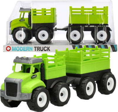 Kamion lodër Mega Creative Truck With Trailer, me rimorkio, plastik, i gjelbër