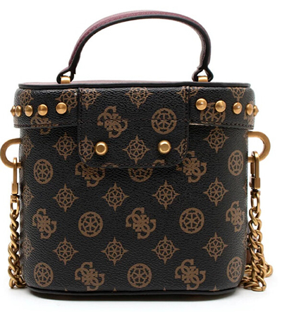 Çantë për femra Guess Fynna Printed Mini Cannister Bag, e kaftë e errët