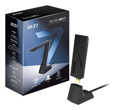 WiFi адаптер MSI BE6500, WiFi 7, трибанд USB, црн