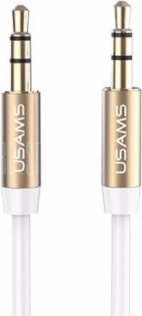 Kabllo audio USAMS, 3.5mm me 3.5mm, 1m, e bardhë me gold